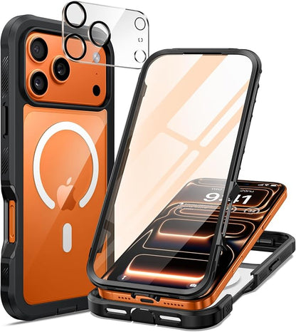 seacosmo for iPhone 17 Pro Case, Full Body Bumper with Built-in 9H Tempered Glass Screen and Camera Lens Protector, Compatible with MagSafe, Shockproof 17 Pro Phone Case, 6.3", Black