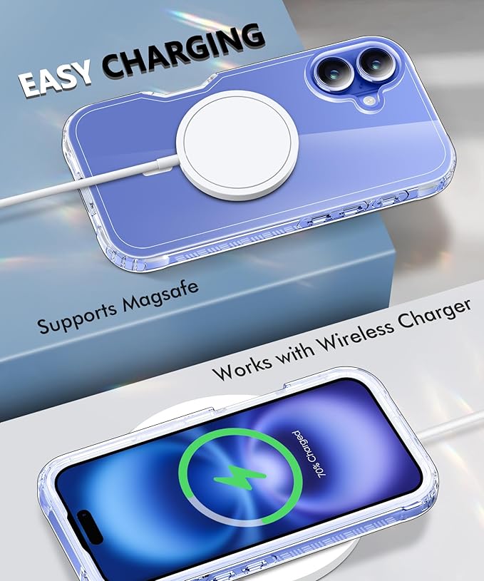 Compatible with iPhone 16 Plus Case Clear, Built-in Screen Protector, with Camera Lens Protector, [Compatible with MagSafe] Full Body Phone Case, Protective Cover for 16Plus 6.7" (Clear)