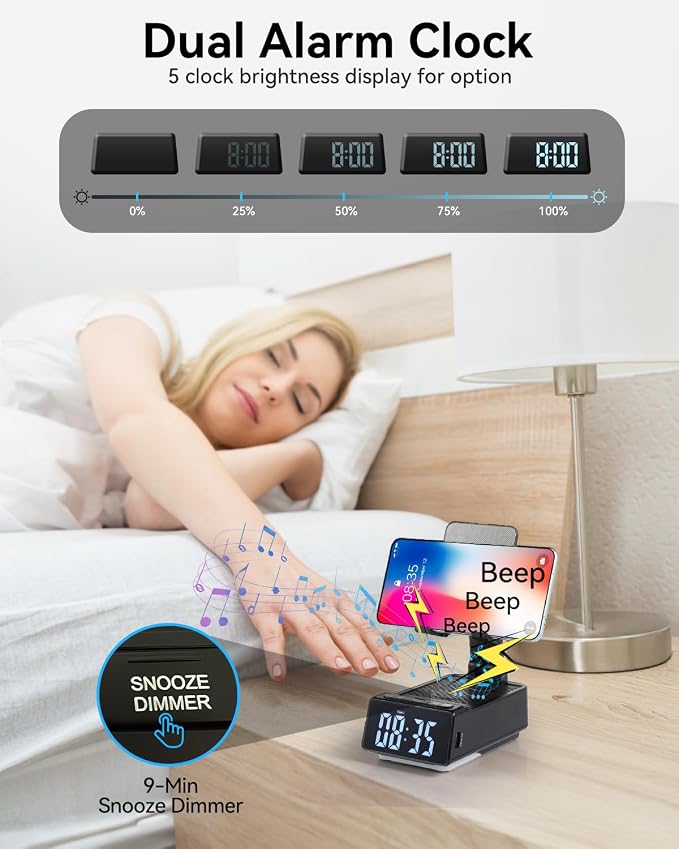 Father's Day Gifts for Dad, Birthday Gifts for Men, 7 in 1 Phone Stand Bluetooth Speaker with Alarm Clock, Wireless Charger, Light, USB Playback & Hands-Free Calling