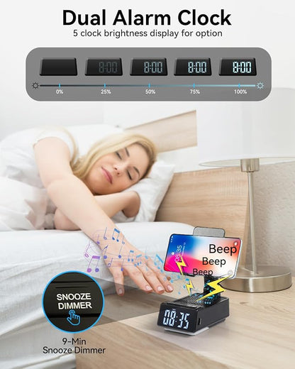 Father's Day Gifts for Dad, Birthday Gifts for Men, 7 in 1 Phone Stand Bluetooth Speaker with Alarm Clock, Wireless Charger, Light, USB Playback & Hands-Free Calling