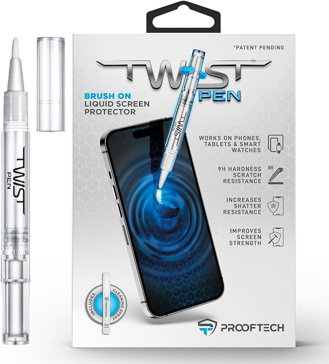 ProofTech TWIST PEN Liquid Glass Screen Protector for up to 10 Devices - Brush On Scratch and Crack Resistant Nano Protection for All Phones Tablets Smart Watches Universal