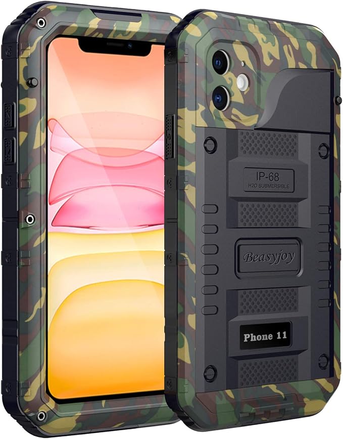 Beasyjoy for iPhone 11 Military-Grade Waterproof Metal Case - Full Body Protection, Shockproof, Dustproof, Built-in Screen, Outdoor (Camo)