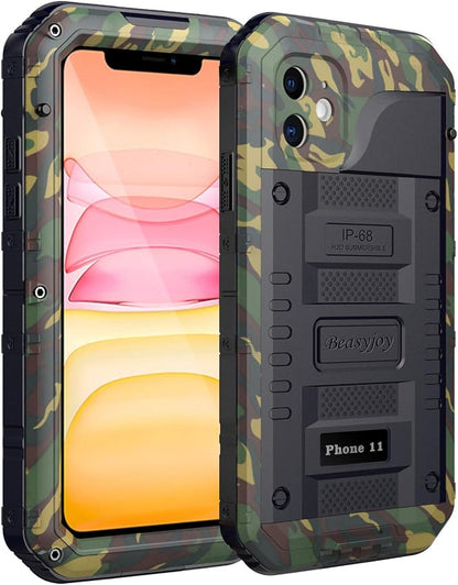 Beasyjoy for iPhone 11 Military-Grade Waterproof Metal Case - Full Body Protection, Shockproof, Dustproof, Built-in Screen, Outdoor (Camo)