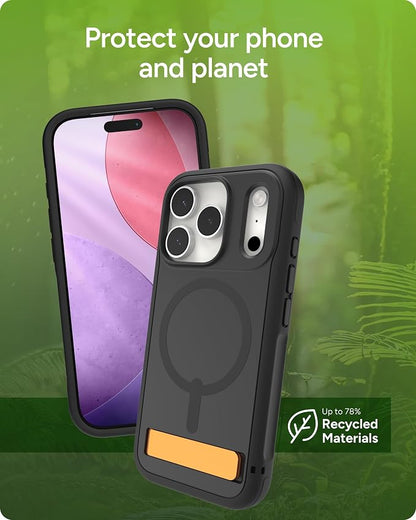 ZAGG Sedona Snap Case with Kickstand for iPhone 17 Pro - Flood Black, Drop Protection (13ft/4m), Multi-Layer Protection, with Camera Button, MagSafe Phone Case with Impact-Absorbing Bumpers