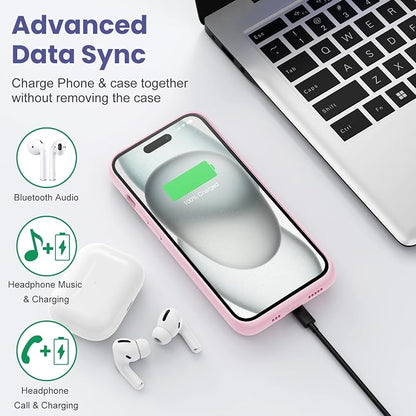 Feob Battery Case for iPhone 15Pro (6.1Inch), Real 7500mAh Ultra Slim Portable & 15W Fast Charging, Rechargeable Protective Extended Charger Case Cover Only for iPhone 15Pro Charging Case-Pink