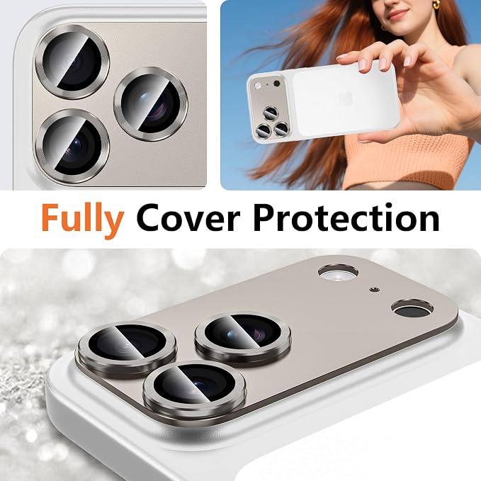 for iPhone 17 Pro Camera Lens Protector, [Military Grade Shatterproof] [Strong Adsorption] [Case Friendly] Full Coverage Metal Aluminum Alloy 9H Tempered Glass Camera Screen Cover, Gray