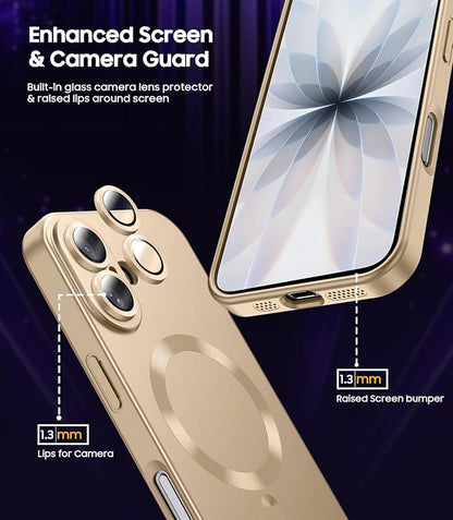 Magnetic for iPhone 17 Case [Compatible with MagSafe][Built-in Camera Lens Protector] Slim Thin Soft Silicone Bumper Shockproof Metallic Luster Phone Case (Gold)