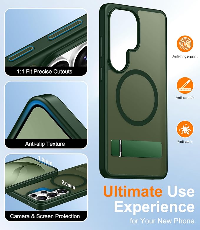 Magnetic for Samsung Galaxy S26 Ultra Case, [Innovate Stand][Military Grade Drop Protection][Non Slip][Translucent Matte] Shockproof Phone Case for Galaxy S26 Ultra 2026 -DarkGreen