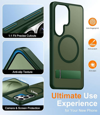 Magnetic for Samsung Galaxy S26 Ultra Case, [Innovate Stand][Military Grade Drop Protection][Non Slip][Translucent Matte] Shockproof Phone Case for Galaxy S26 Ultra 2026 -DarkGreen