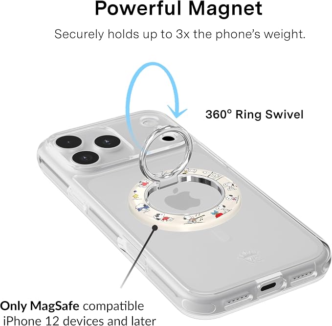 VELVET CAVIAR Compatible with MagSafe Phone Grip 2.0 | Cute Magnetic Ring Holder | Finger Loop Kickstand | Pop On Accessory for iPhone 17, 16, 15, 14, 13, 12 | Snoopy Moods