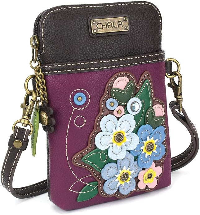 CHALA Plant Life Collection Cell Phone Crossbody Purse-Women PU Leather/Canvas Multicolor Handbag with Adjustable Strap