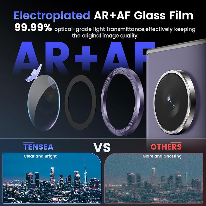Tensea (3+2PCS for Samsung Galaxy S24 Ultra 5G Camera Lens Protector, 9H Tempered Glass Camera Cover Screen Protector Metal Individual Ring for S24 Ultra 5G 2024 [Installation Tray][Case Friendly]
