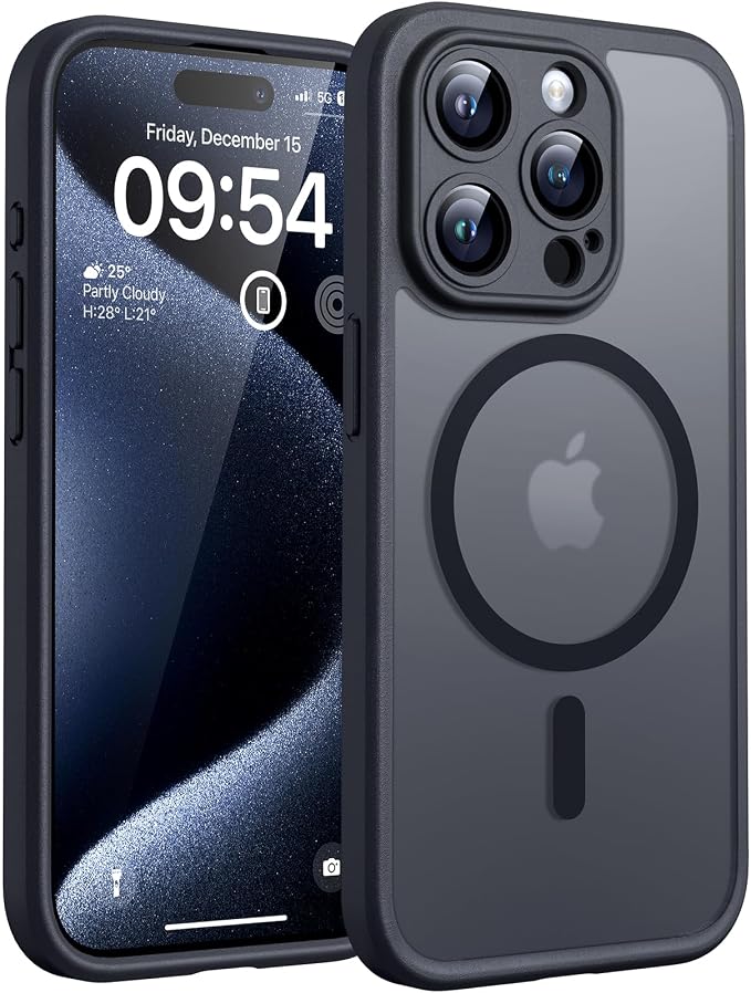TOCOL Magnetic for iPhone 15 Pro Case, Upgraded Full Camera Protection, Compatible with Magsafe, Drop Protection, Translucent Matte Back Phone Cover 6.1-Inch (Black)