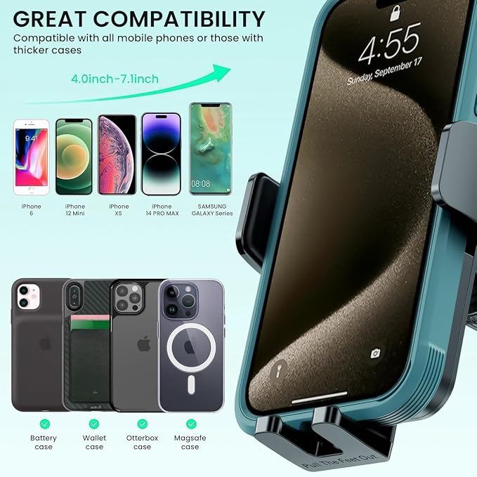 360° Adjustable Car Phone Holder Universal Hands-Free Mount for iPhone & Android, 3 in 1 Windshield Air Vent Dashboard Hands-Free Car Mount for iPhone Android Smartphone