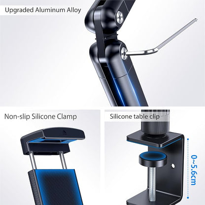 Tablet Desk Stand Holder, Extendable Arm Table Mount for iPad, Aluminum 360° Rotating Bracket with Metal Base, Compatible with 4.7-13 Inch Tablets, Phones, Samsung Galaxy, Kindle Fire HD