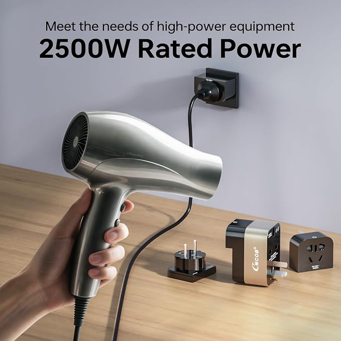 Universal Travel Adapter 45W, GaN Fast Wall Charger Outlets with PD 3.0 USB-C & USB-A Ports, Surge Protected Worldwide Plug Adaptor for US to European China UK Italy Ireland, Type A B C E F G I