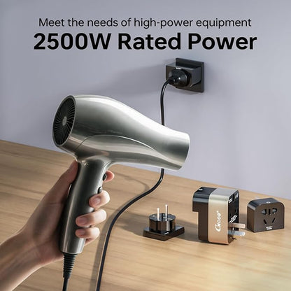 Universal Travel Adapter 45W, GaN Fast Wall Charger Outlets with PD 3.0 USB-C & USB-A Ports, Surge Protected Worldwide Plug Adaptor for US to European China UK Italy Ireland, Type A B C E F G I