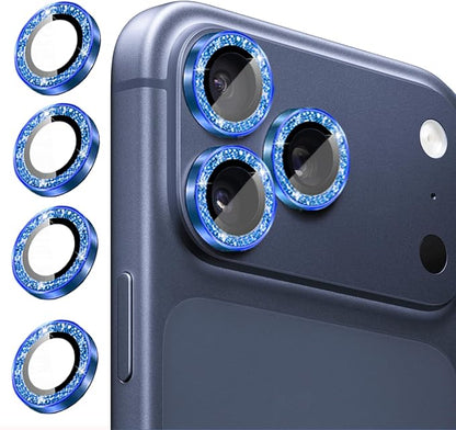 Compatible for iPhone 17/17 Pro/iPhone 17 Pro Max Camera Lens Protector Bling, Cute Sparkle Glitter Camera Cover for Women, Individual Ring, Anti-Scratch (3 Protectors + 1 Extra), Deep Blue