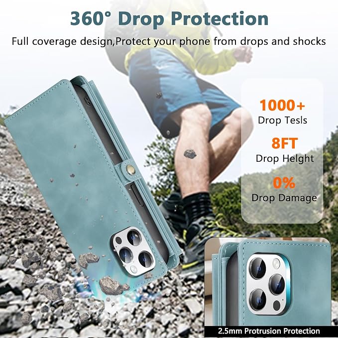 Wallet Case for iPhone 12 Pro Max with Card Holder/Crossbody Wallet/Strap| RFID Blocking | Magnetic | Kickstand | Detachable | PU Leather Phone Case for iPhone 12 Pro Max,6.7 in,Blue