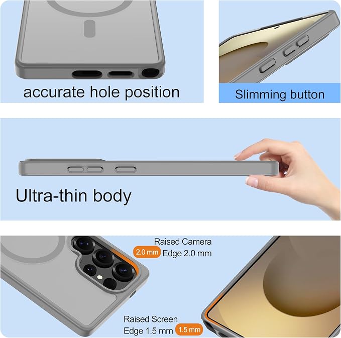 For Samsung Galaxy S25 Ultra Case [Compatible with Magsafe] Translucent Matte Magnetic S25 Ultra Phone Case,SlimThin Duty Shockproof Protection Cover with 2pc HD Screen Protector for S25 Ultra-Gray