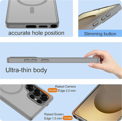 For Samsung Galaxy S25 Ultra Case [Compatible with Magsafe] Translucent Matte Magnetic S25 Ultra Phone Case,SlimThin Duty Shockproof Protection Cover with 2pc HD Screen Protector for S25 Ultra-Gray