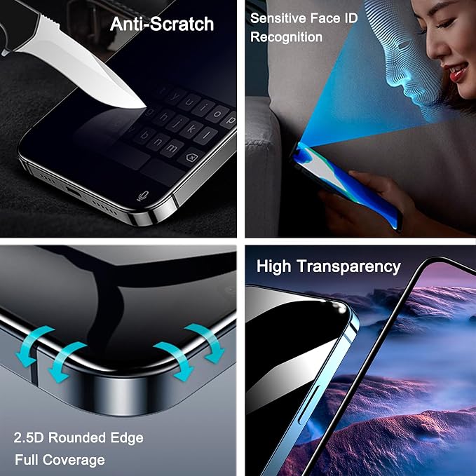 2 Pack 25° Ultra Privacy Screen Protector for iPhone 16 Pro Max, [Auto-Dust Removal and Auto-Alignment], Wide-Angle Anti-Spy Tempered Glass Film, Easy and Quick Installation
