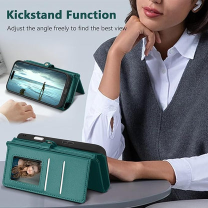 Wallet Case for iPhone 15 Pro with Card Holder/Crossbody Wallet/Strap| RFID Blocking | Magnetic | Kickstand | Detachable | PU Leather Phone Case for iPhone 15 Pro,6.1 in,Green