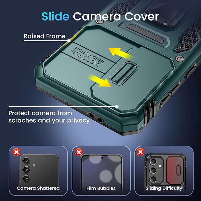 Caka for Samsung Galaxy S24 FE Case [HD Screen Protector] [Full Camera Lens Cover] [360°Rotated Kickstand Ring] [Heavy Duty Protection] Hard Rugged Protective Phone Cover for S24 FE - Alpine Green