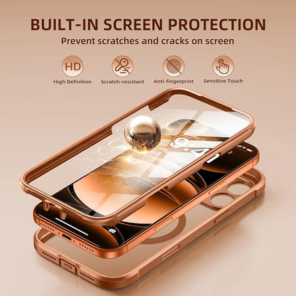 BERFY for iPhone 17 Pro Case, Compatible with MagSafe, Built-in Glass Screen Protector, Camera Protection, Shockproof Full Body Phone case 6.3", Clear Dark Orange