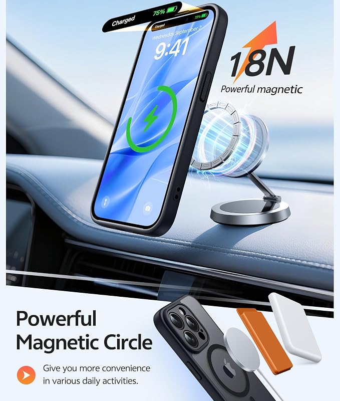 FNTCASE for iPhone 15 Pro Case: [Compatible with Magsafe] Translucent Matte Cases with [Full Camera Protection] [Screen Protector] Military Grade Shockproof Protective Phone Cover -Black
