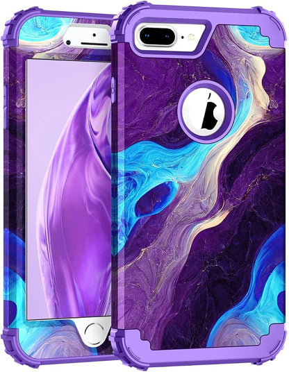 Hocase Heavy Duty Shockproof Protection Hard Plastic+Silicone Rubber Hybrid Protective Case for iPhone 7 Plus/iPhone 8 Plus - Blue Purple Marble