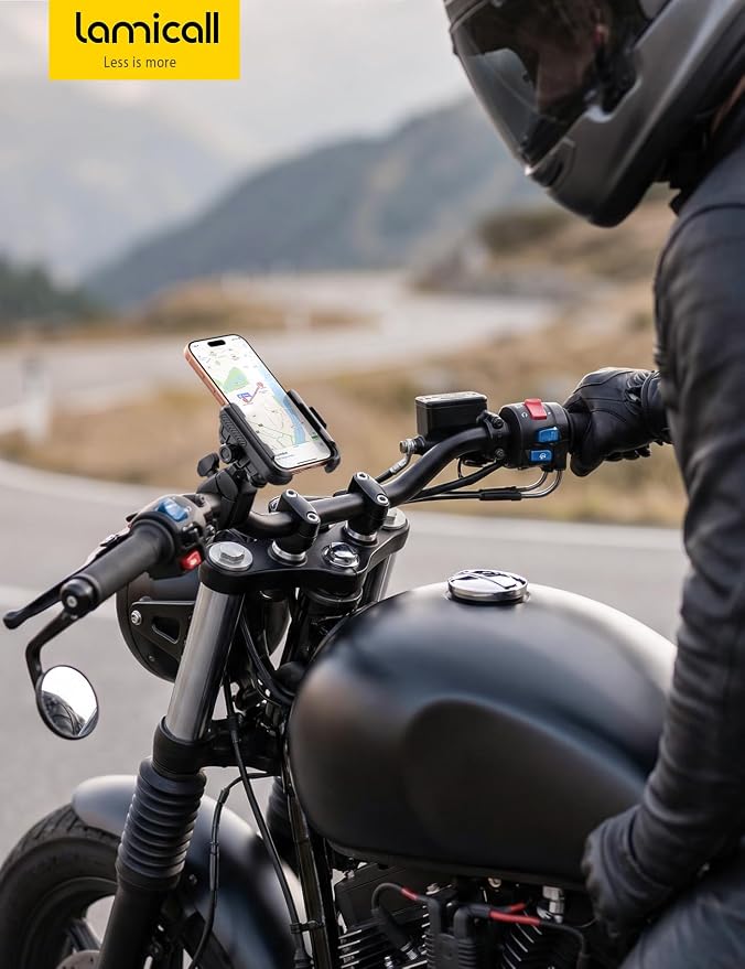 Lamicall Motorcycle Bike Phone Mount - [Upgrade Vibration Dampener] [Camera Friendly] Bike Phone Holder Handlebar Clamp, Bicycle Cell Phone Mount, iPhone 17 16 Pro Max, Galaxy S25 Ultra, 6-7.2" Phones