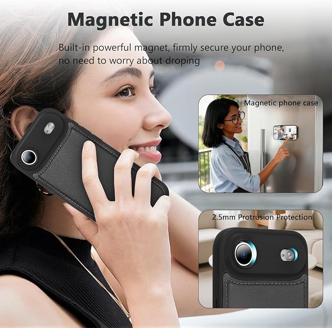 Wallet Case for iPhone Air with Card Holder/Crossbody Wallet/Strap,[RFID Blocking][Magnetic] PU Leather Phone Case for iPhone Air,6.5 in,Black