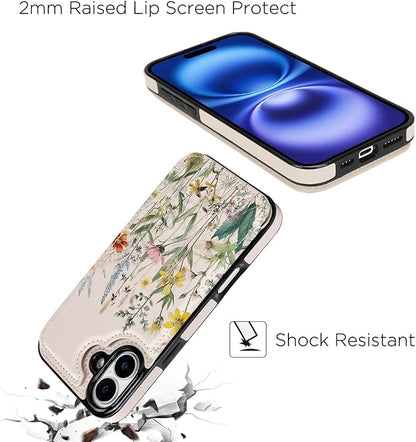 uCOLOR for iPhone 17 Wallet Case with Card Holder PU Leather RFID Blocking Design iPhone 17 flip case for Women Men Magnetic Clasp Kickstand Design 6.3 inch (Desert Flowers)