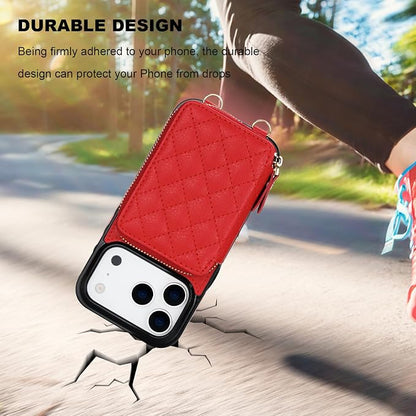 Bocasal Crossbody Wallet Case for iPhone 17 Pro, RFID Blocking PU Leather Zipper Handbag Purse Flip Cover, Kickstand Folio Case with Card Slots Holder Wrist Strap Lanyard 5G 6.3 Inch (Red)