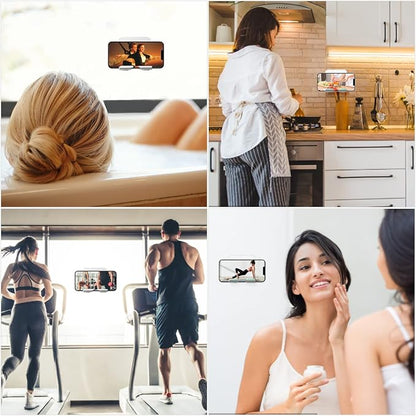 2 PCS Portable Shower Phone Holder, Wall Mount Phone Holder for Smooth Surfaces, Adjustable Cellphone Stand with Adhesive Pads for Bathroom Kitchen, Universal Compatibility with Smartphones