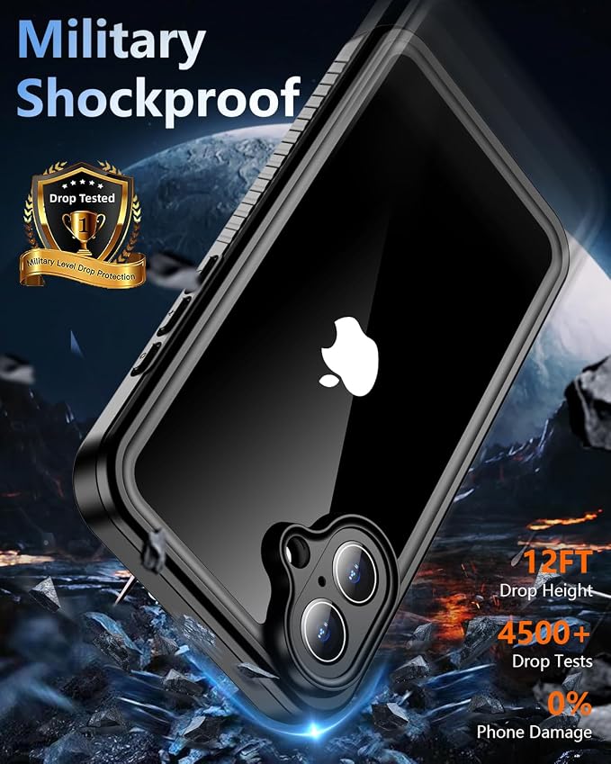 Oterkin Waterproof Case for iPhone 16 Case, 360° Full Body Rugged 16 Phone Case with Built-in HD Screen & Camera Protector [12FT Military Grade Protection] Shockproof Dropproof iPhone16 Case (Black)