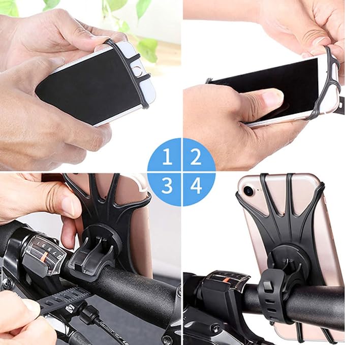 Kinizuxi 2 Pack Universal Bike Phone Mounts, 360 Rotation Silicone Holders for iPhone and Samsung, Compatible with 4.7-6.8 Inches Phones, Easy Installation