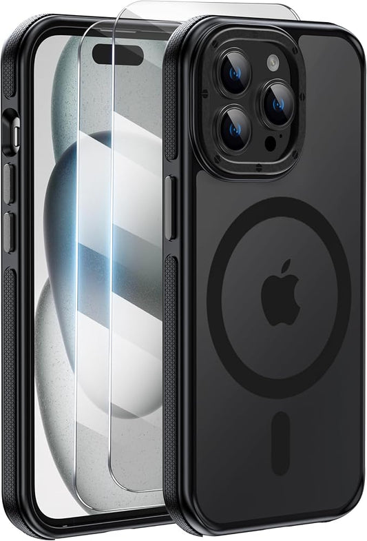 Strong Magnetic Case for iPhone 14 Pro Max [2 Tempered-Glass Screen Protectors] Compatible with MagSafe Shockproof Slim Thin Cover for 14 Pro Max Phone Case 6.7 inch,Black Set
