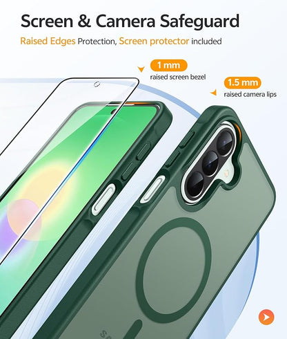 FNTCASE for Galaxy A27 5G Phone Case, Fit for Magsafe, Screen Protector | Translucent Matte, 14FT Military Grade Drop Protection, Slim Shockproof Protective, for Samsung A 27 4G Cover, Green