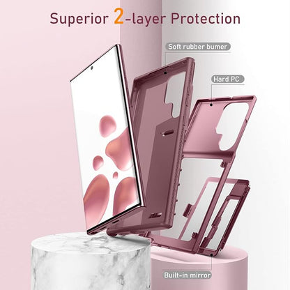 WeLoveCase for Samsung Galaxy S22 Ultra Wallet Case with Credit Card Holder & Hidden Mirror, All-Round Protection Shockproof Phone Cover Designed for Samsung Galaxy S22 Ultra, 6.8 Inch Burgundy