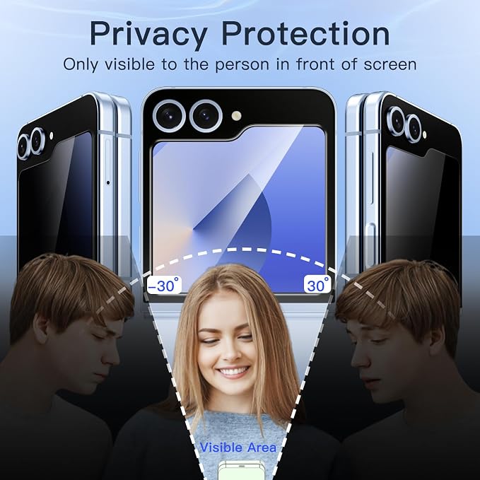 JETech Front Privacy Screen Protector for Galaxy Z Flip 7 FE/Flip 6, 2-Pack | Anti-Spy 9H Tempered Glass, Easy Installation Tool, Case-Friendly
