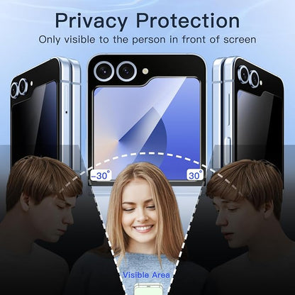 JETech Front Privacy Screen Protector for Galaxy Z Flip 7 FE/Flip 6, 2-Pack | Anti-Spy 9H Tempered Glass, Easy Installation Tool, Case-Friendly