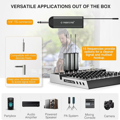 Phenyx Pro Single Digital Wireless Microphone System, w/Mini Receiver, Bodypack Transmitter,15 Channels in 900MHz UHF Band, Headset/Lapel Microphone for Karaoke, Singer, Church, Wedding (PDP-1-1B)