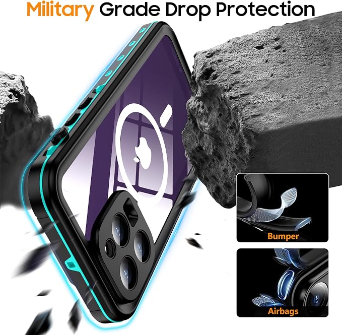 Temdan Magnetic for iPhone 14 Pro Max Case Waterproof [Compatible with MagSafe] [IP68 Underwater] [Built-in Camera Lens & Screen Protector] Full Body Shockproof Phone Case Blue