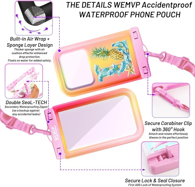 Personalized Initial Waterproof Phone Pouch Case - IPX8 Cellphone Dry Bag with Lanyard for iPhone 16/15/14/13/12 Pro Max (6.1–6.9"), Beach & Cruise Ship Essentials with Monogrammed Design (Pink, L)