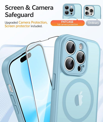 FNTCASE for iPhone 14 Pro Max Case: [Compatible with Magsafe] Translucent Matte Cases with [Full Camera Protection] [Screen Protector] Military Grade Shockproof Protective Phone Cover - Teal