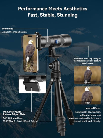 MIAO LAB 20-60X Zoom Telephoto Lens, High Power Telephoto Mobile Cell Phone Lens with Tripod & Universal Phone Clip, for iPhone 16/15/14/13 Series, Samsung, Android Phone and Most Smartphone