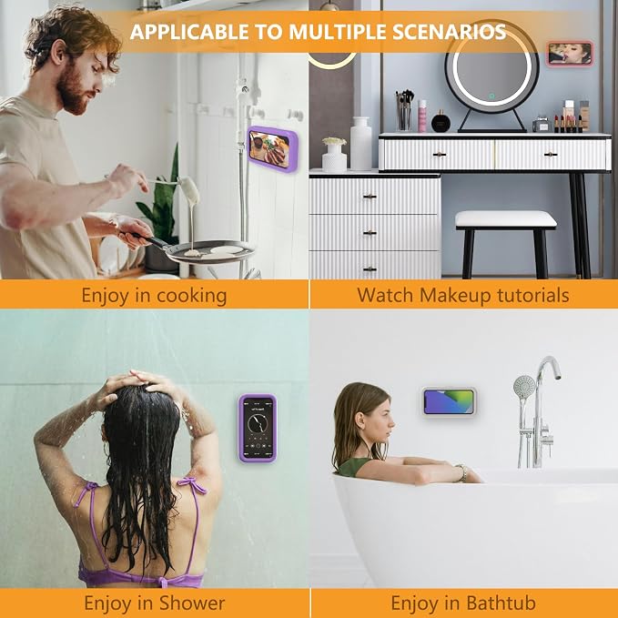 Waterproof Shower Phone Holder,360° Rotation Shower Phone Case, Angle Adjustable, Anti-Fog High Sensitivity,for Bathroom,Batheub, Kitchen Wall,Compatible with 4" - 6.8" Cell Phones