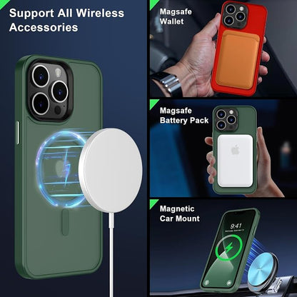 MOCCA Strong Magnetic for iPhone 13 Pro Max Case,[Compatible with Magsafe][Glass Screen Protector+Camera Lens Protector] Slim Thin Shockproof Cover Phone Case for iPhone 13 Pro Max 6.7",Midnight Green